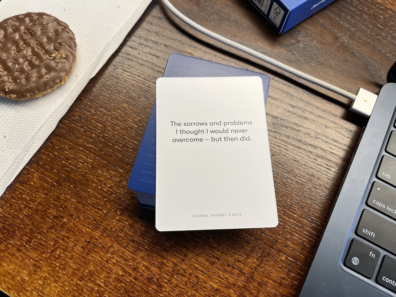 A journalling prompt card saying ‘The sorrows and problems I thought I would never overcome – but then did’